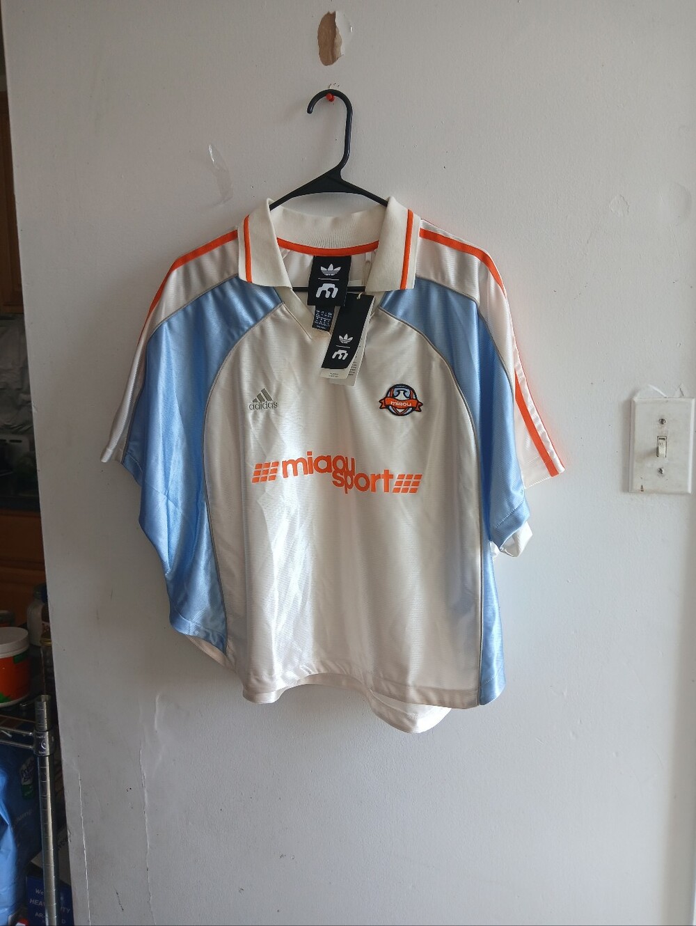 adidas White Polo with Light Blue Panels and Orange Accents - Women's Jersey
